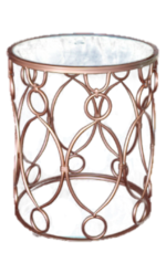 Round Mirror Top Circles and Ovals Side Table in Rose Goldtone