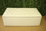 White Tufted Vinyl Rectangular Double Ottoman