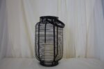 Solar Black metallic Cylinder Lantern w/ pillar candle