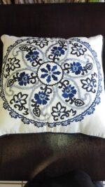 Pillowcase Cotton Emborded Cobalt Blue & Off White 18"x18"