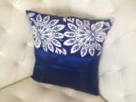Pillowcase Tafeta Navy Blue w/ Band Mexican Style Flowers Off White & Navy Blue 15"x15"